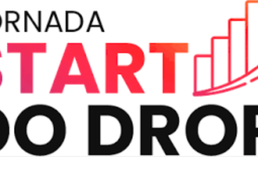 Pessoa trabalhando em laptop com gráficos de crescimento e símbolos de dinheiro, representando sucesso no dropshipping e ganhos online.