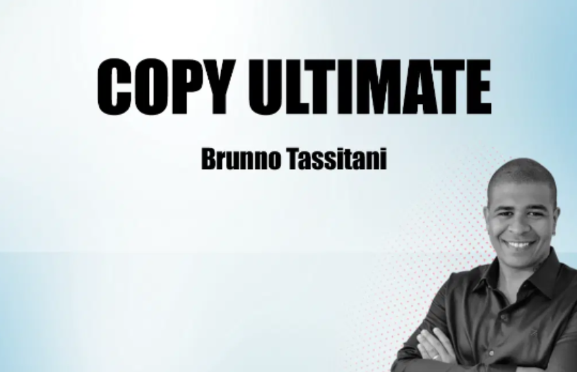 Capa do curso Copy Ultimate de Brunno Tassitani, com elementos de sucesso e vendas