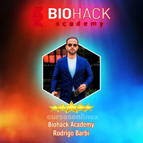 Foto de Rodrigo Barbi, mentor da Biohack Academy, demonstrando otimização de desempenho com gráficos e tecnologia futurista.