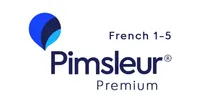 Capa do curso Pimsleur French 1-5 com símbolos de aprendizado de idiomas.
