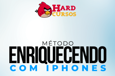 Lucas Paiva apresentando o Método Enriquecendo com iPhones, com pilhas de iPhones em fundo desfocado.