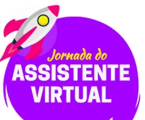 Mulher sorridente trabalhando em um notebook, com ícones de redes sociais e gráficos de crescimento ao redor, representando a Jornada da Assistente Virtual Ana Tex.